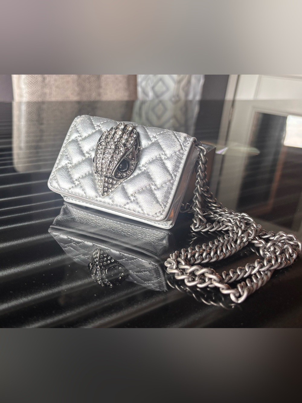 Kurt Geiger London Silver Micro Kensington Eagle Crossbody Bag